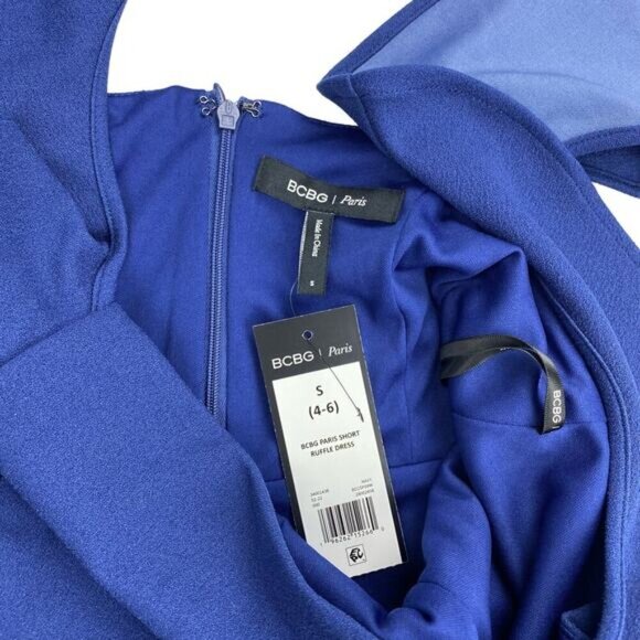 NWT BCBG Paris Ruffle Strap Mini Dress Sz Small Blue - Picture 3 of 6